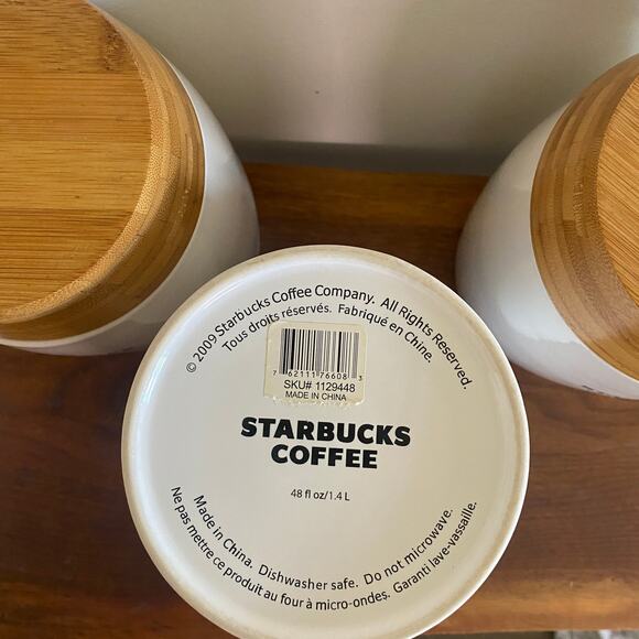 HTF Starbucks 2009 Set of 3 Coffee Tea Sugar Kitchen Counter Canisters - Picture 5 of 7
